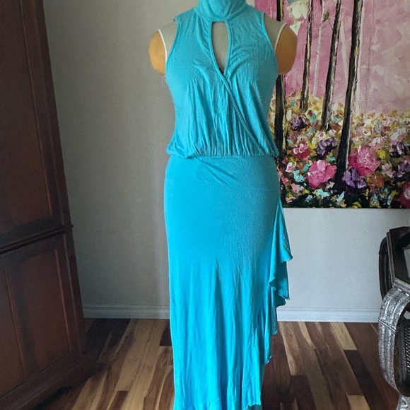 Stunning Aqua summer dress. Wear long or short. Side slit. NWT. Venus Sz M - Picture 1 of 7